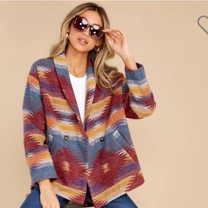 Womens Aura Outerwear | Setting The Standard Burgundy Multi Print Blazer & Skirt